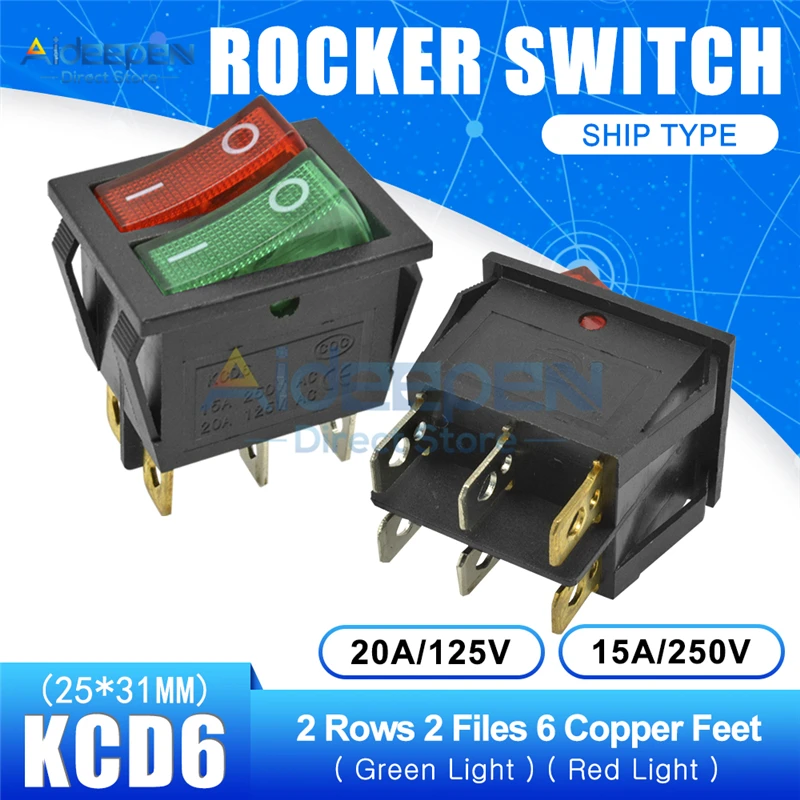 KCD6 AC 20A/125V 15A/250V двойной светильник кулисный переключатель 25x31mm ВКЛ-ВЫКЛ 2/3 положения 4/6 штифтов переключатель для лодки