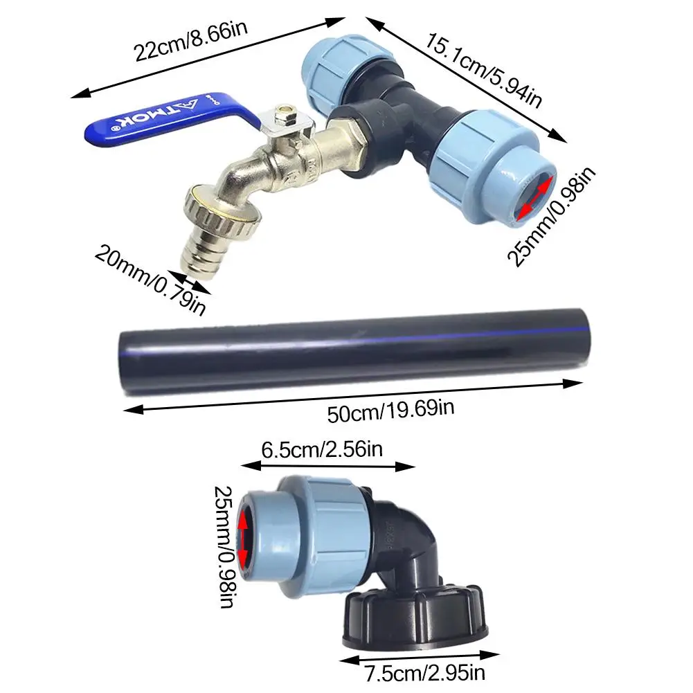 IBC Tank Tap Adapter IBC Tank Thread Faucet With 2 PE Tube Garden Irrigation Tools Connection Valve Hose Switch Fittings