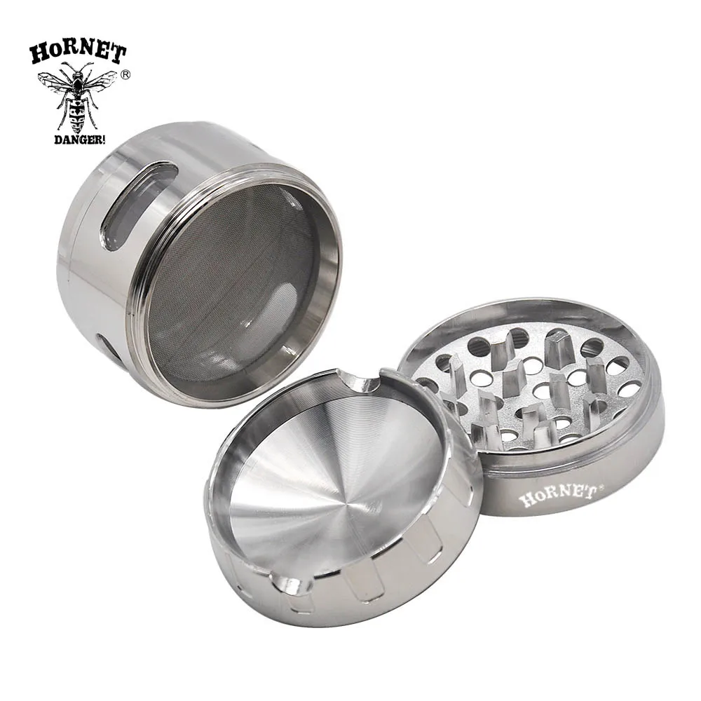 Курительная шлифовальная машина из цинкового сплава HORNET с большим окном 63 мм 4 шт.