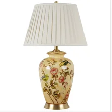 Китайская ручная роспись Птицы Цветы Керамическая Настольная лампа для спальни прикроватная гостиная фойе стол для чтения ночной Светильник 190157
