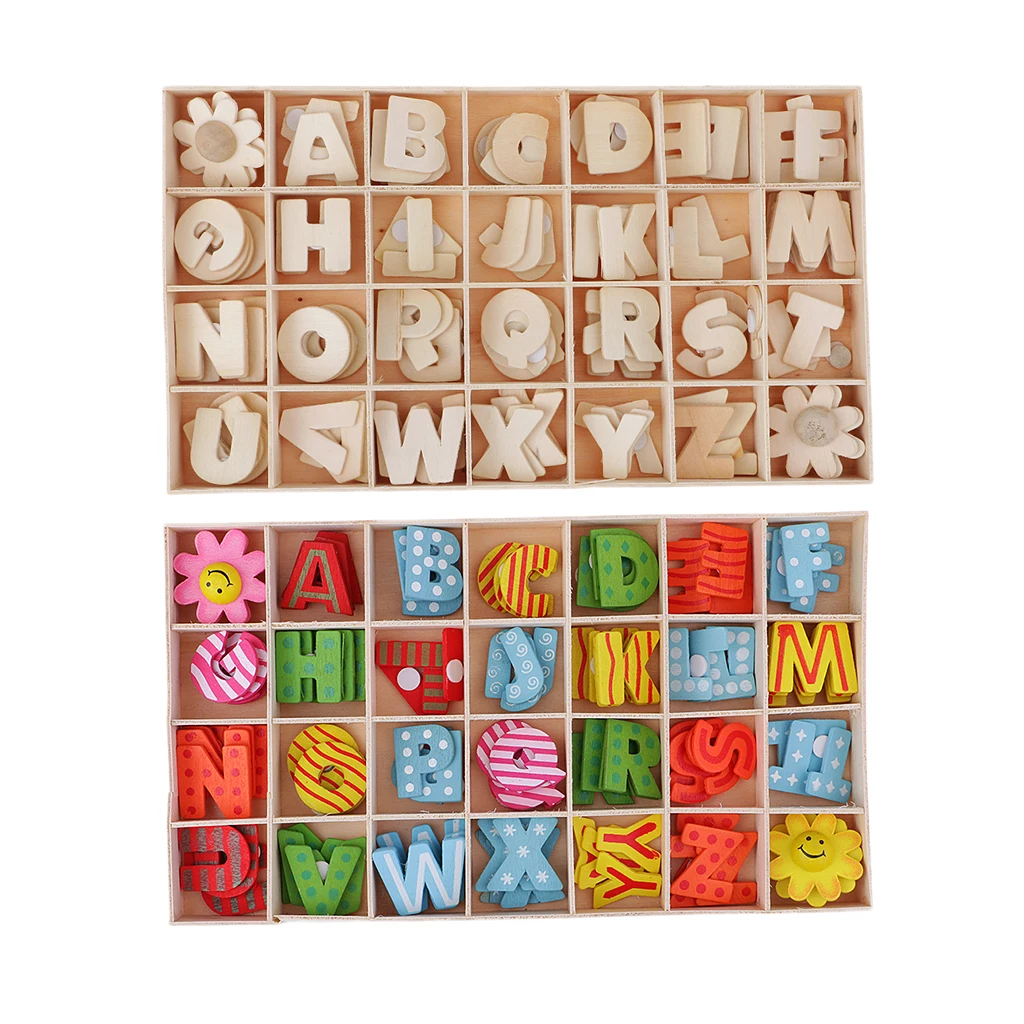 224pcs Alphabet Wooden Upper Case Letters Kids Educational Learning Tray Set