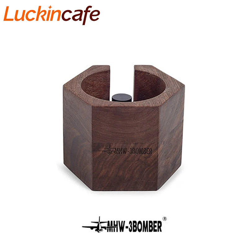 US $26.00 58mm Espresso Coffee Powder Base Hexagonal Solid Wood Handle Support Frame Horizontal Walnut Wood Coffee Filter T er Holder