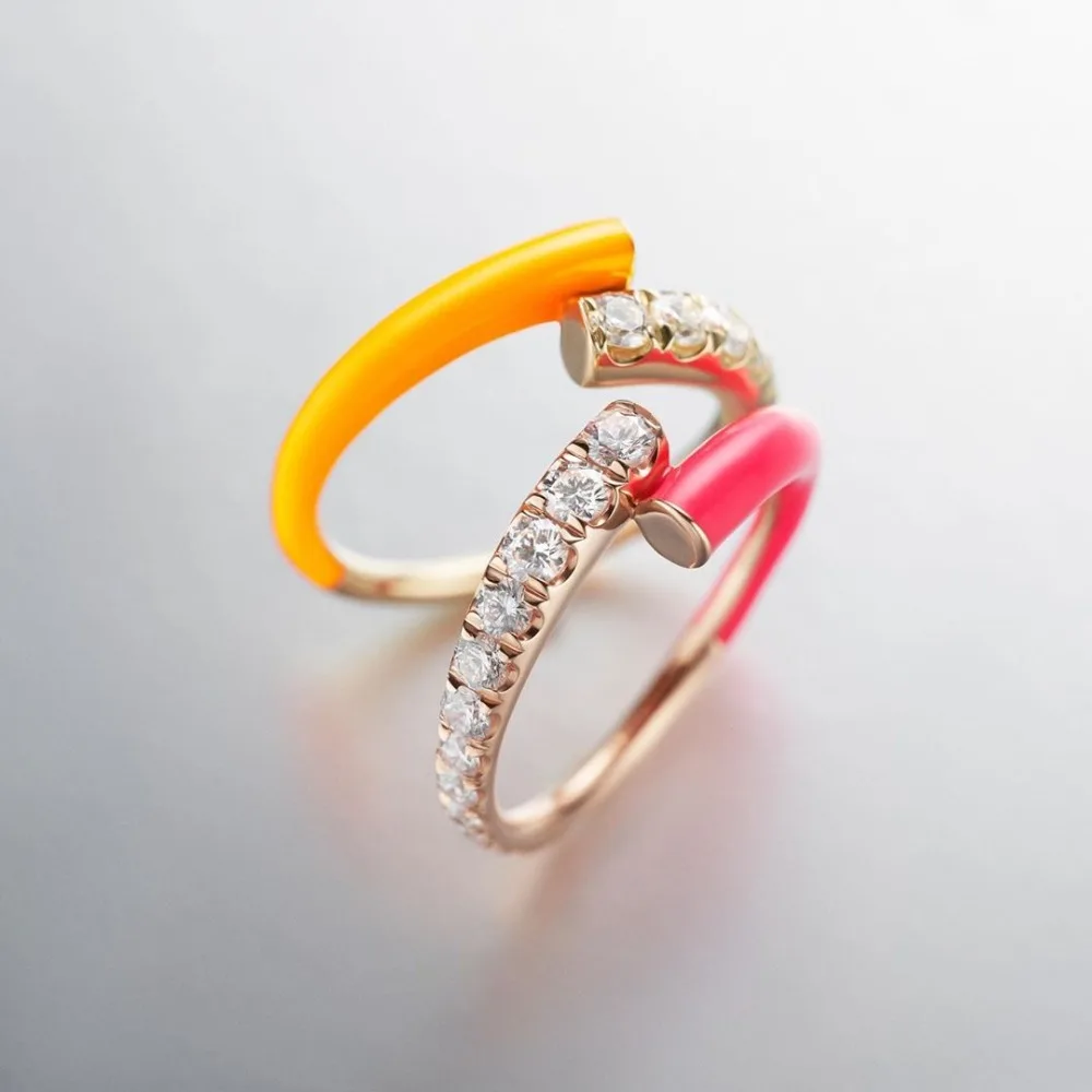 2020 new colorful pink green blue color Neon enamel adjustable size finger ring for women fluorescent fashion jewelry
