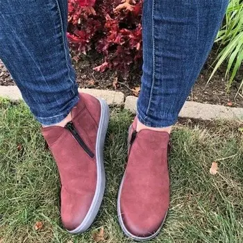 

Women Zipper Suede Flat Shoes Ladies Fashion Sewing Solid Shoes Woman Casual Flats Shoe Female Platform Comfort Footwear New