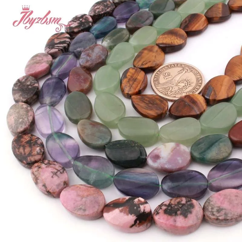 13x18mm Oval Twist  Fluorite Quartzs Agates Jaspers Natural Stone Spacer Beads for DIY Women Men Necklace Jewelry Making 15