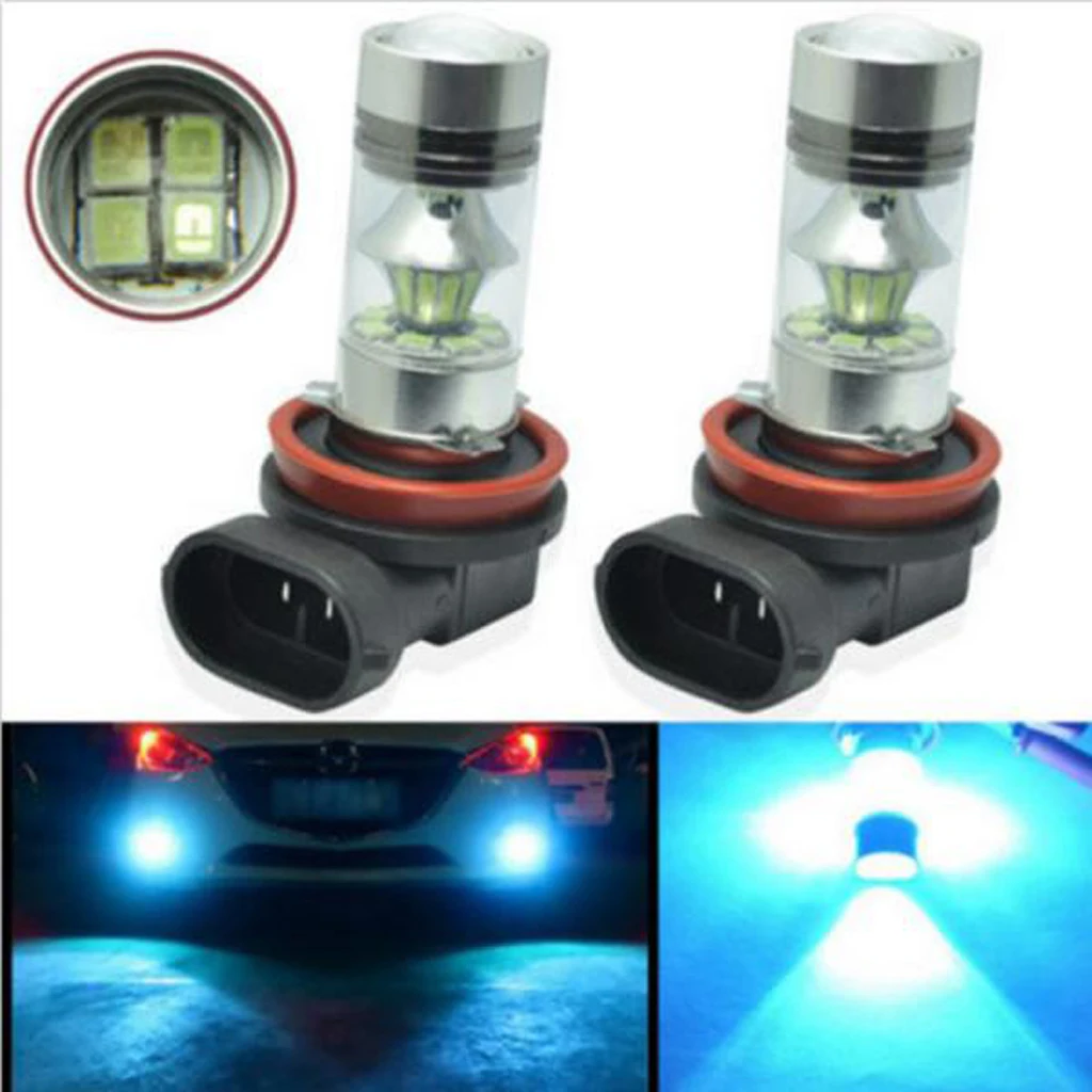 2 Piece H11 H8 100W LED 8000K ICE BLUE 2323 Projector Fog Driving Light Bulb