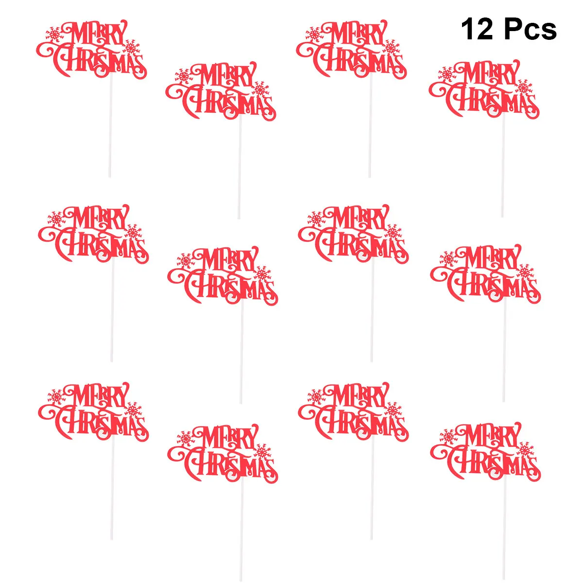 12pcs Merry Christmas Cake Topper Muffin Cupcake Toppers Snow Decor Picks Decoration Fruit Food Xmas | Дом и сад