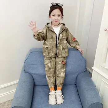 

Teenage girl and boys Camouflage print sets autumn new hooded suits forchildren kids outerwear coats 4-14Y ws1093