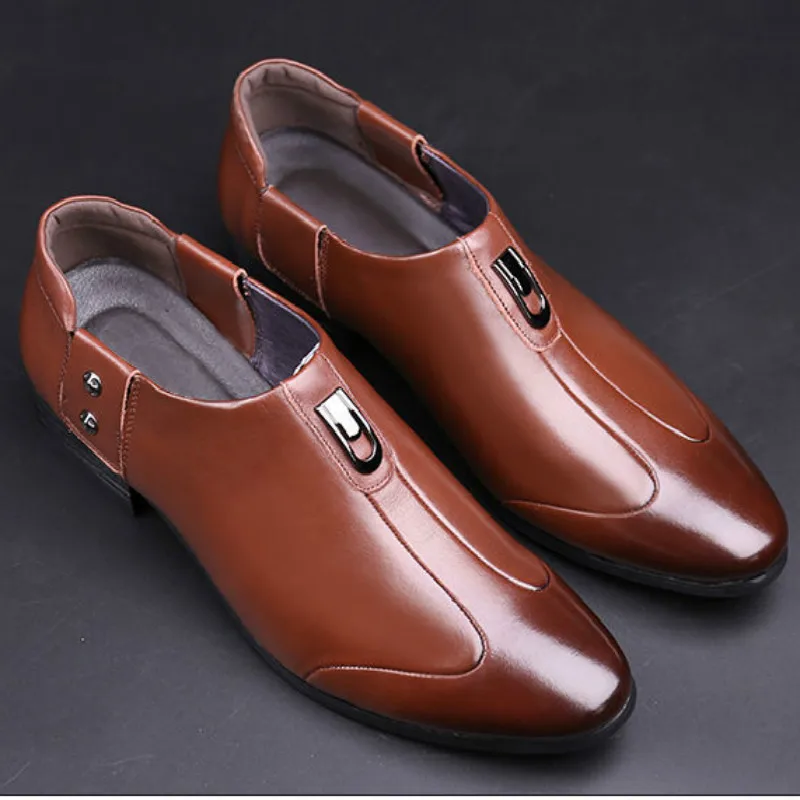 

Luxury Brand PU Leather Fashion Men Business Dress Loafers Pointed Toe Black Shoes Oxford Breathable Formal Wedding Shoes