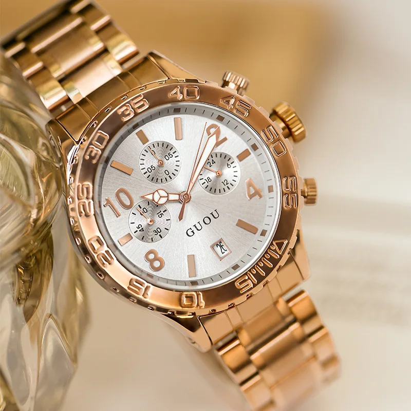 

2023 New Men's Quartz Watch Fashion Wristwatches Stainless Steel Yellow Clock Luxury Analog Modern Men Wrist Watches Drop Ship