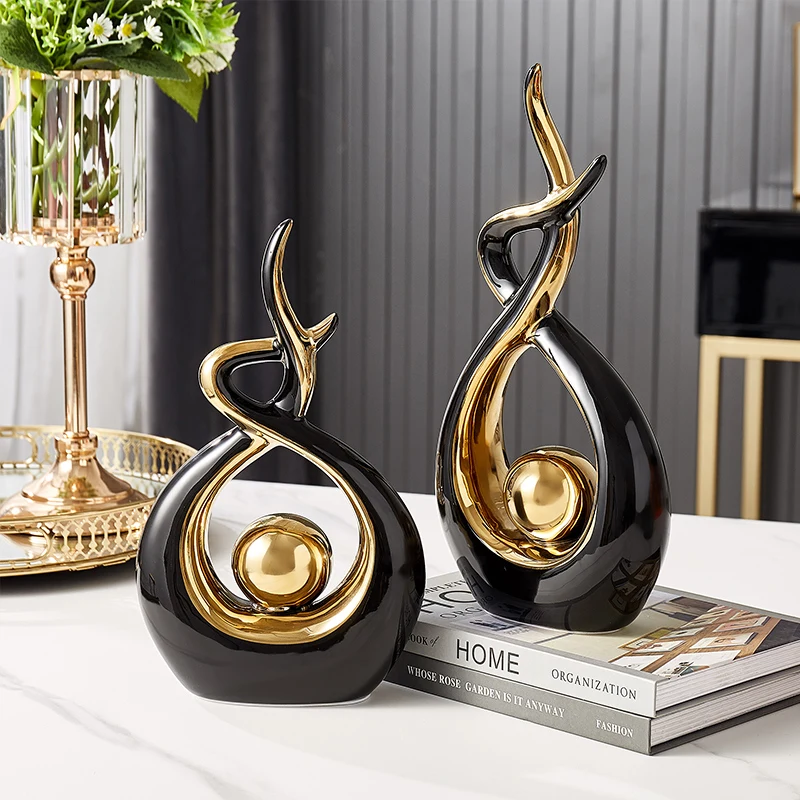 Escultura abstracta de cerámica de estilo minimalista para decoración de sala de estar, accesorios de decoración europea para el hogar, escritorio y oficina
