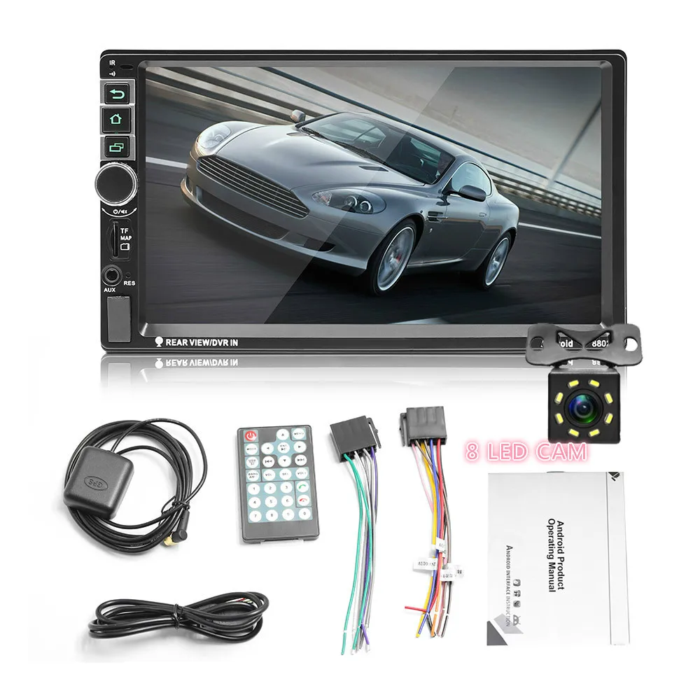 2 Din Android GPS автомобильный радиоприёмник 8802 Универсальный мультимедийный плеер 7 дюймов Зеркало Ссылка стерео Поддержка камеры заднего вида AUX FM - Цвет: With 8LED Camera