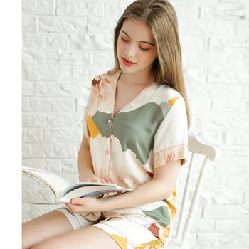 

Womens Pajamas Printing Pajamas Short Pyjamas Loungewear Sexy Sleepwear Home Sleep Viscose Set 2020 Spring New Womens Pajamas Pr