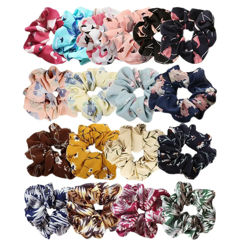 1pcs Vintage Scrunchies Lady Stretch Chiffon Scrunchie Women Elastic Hair Bands Girls Headwear Floral Hair