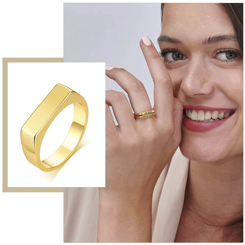 Anillo de acero inoxidable para mujer, sortija de 5mm con nombre personalizado, Color dorado