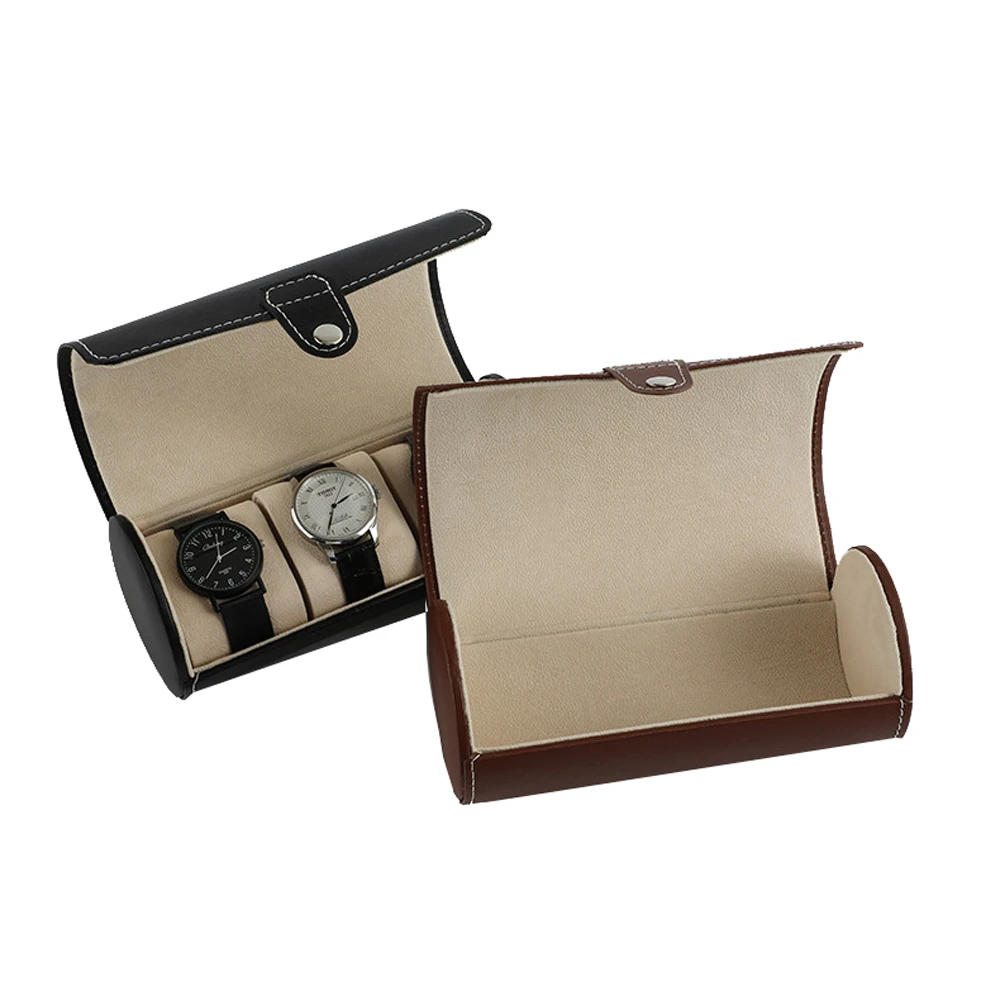 

Portable Cylindrical Pu Watch Storage Gift Box with 3 Pillows Chain Display Holder Travel Jewelry Collection