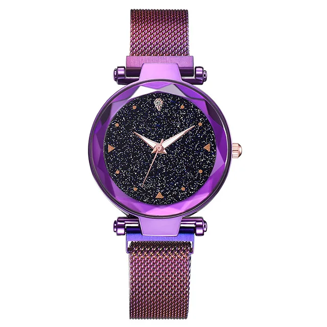 Роскошные женские магнитные часы звездного неба, женские водонепроницаемые наручные часы, женские часы-браслет, набор, relogio feminino zegarek damski - Цвет: Фиолетовый