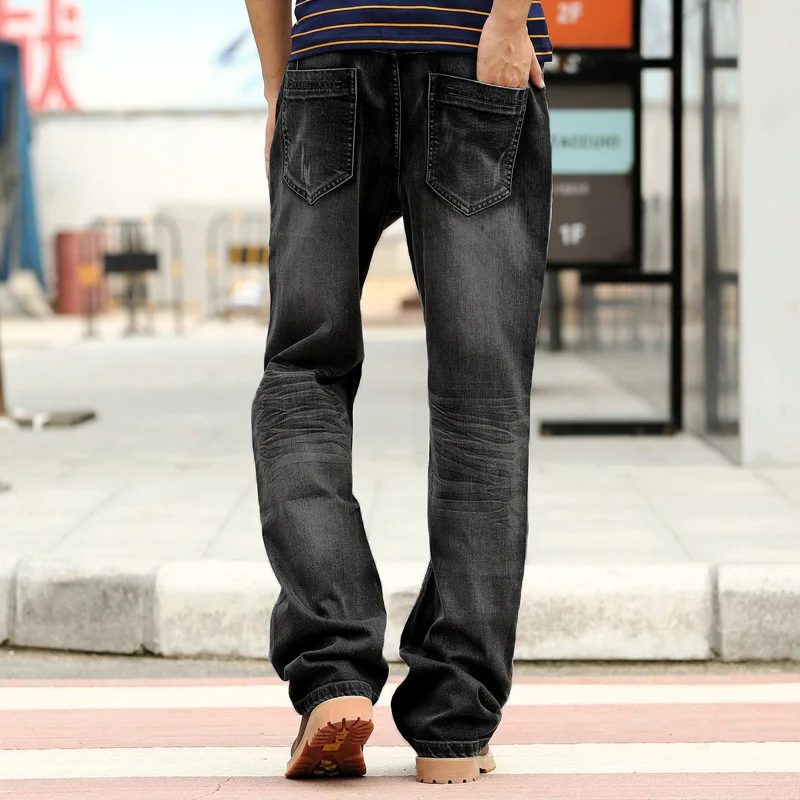 New Men Baggy Jeans Straight Large Size Comfortable Wide Leg Denim Pants Hip Hop Streetwear Skateboard Elastic Black Trousers