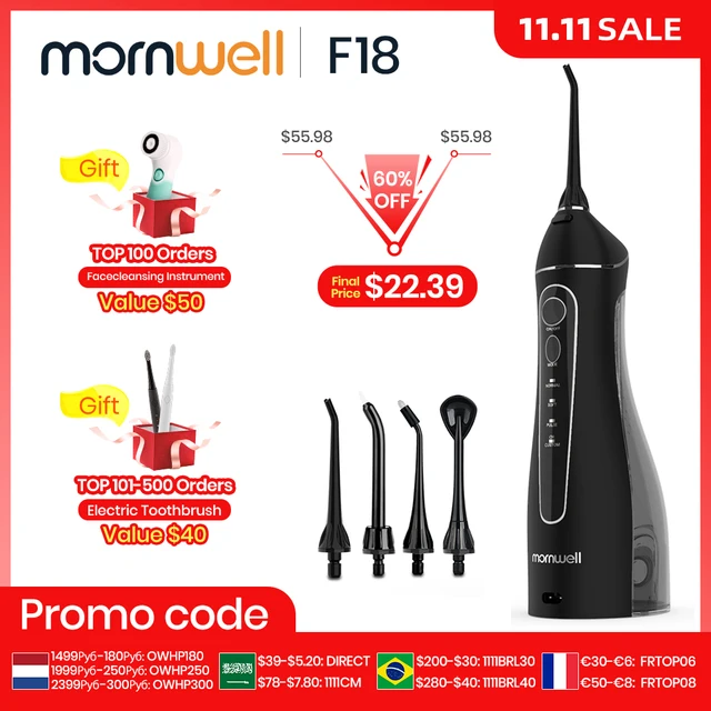 Mornwell Portable Oral Irrigator With Travel Bag Water Flosser USB Rechargeable 5 Nozzles Water Jet 200ml Water Tank Waterproof 1