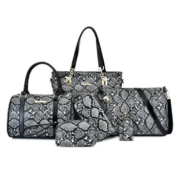 

New lady's handbag European American style vogue son mother bag one shoulder cross-body bag six piece snake print