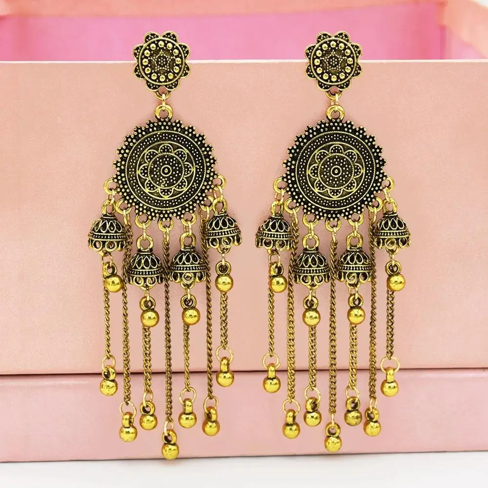 Женские винтажные индийские серьги в стиле бохо Jhumka с большими колокольчиками и