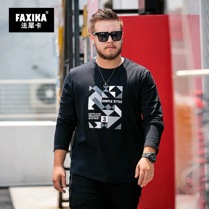 FAXIKA Popular logo big yards han edition tide handsome men's autumn increase printing men long sleeve T-shirt coat | Мужская одежда