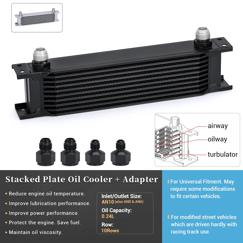 Oil Cooler Kit PQY-Aluminum Universal Oil Cooler Engine transmission AN10 Oil Cooler KIT 10 rows PQY7010