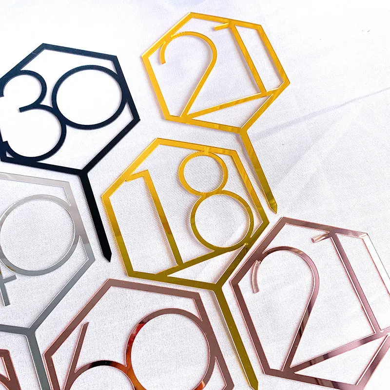 Happy Birthday Cake Topper Golden silver numbers Acrylic Cupcake topper for Birthday Party Cake Decoration Father's day gift