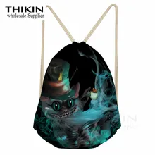 THIKIN мультфильм Чеширский кот печати полиэстер Женская луч карман шнурок сумка Алиса мечта Мода школа Feminina Sac Dos