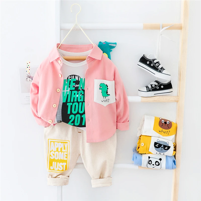 Cena HYLKIDHUOSE 2020 wiosna maluch odzież dla niemowląt ustawia Cartoon koszula spodnie z długim rękawem dziewczynek chłopców na zewnątrz wakacje kostium