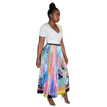 Цветные печатные сексуальные макси юбки летние уличные модные юбки женские эластски талии длиной до щиколотки плиссированные юбки J1782