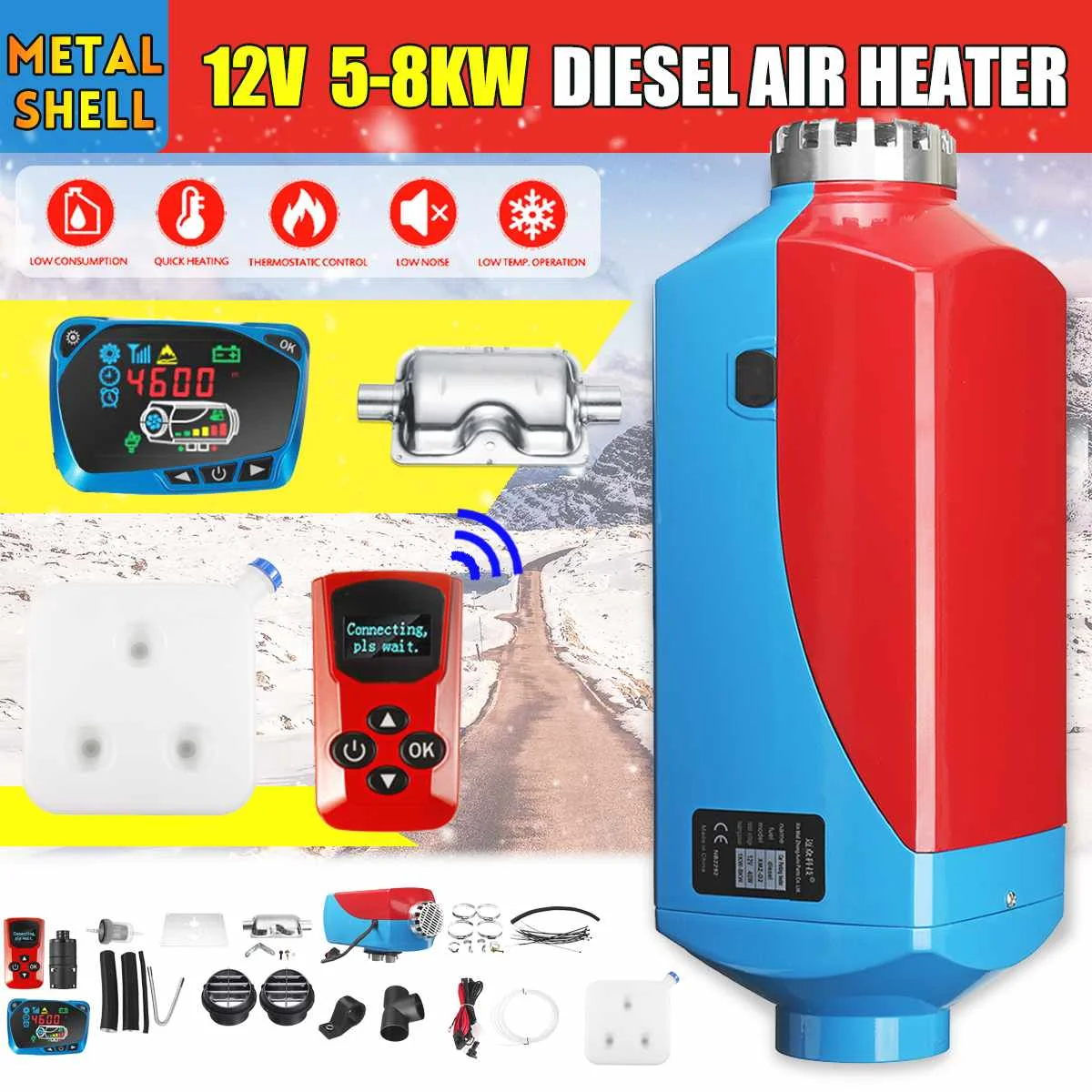 

8KW Car Heater Diesels Air Fuel Heater 12V LCD Remote Control Monitor Switch +Silencer Double Tube for Trucks Bus Trailer Heater