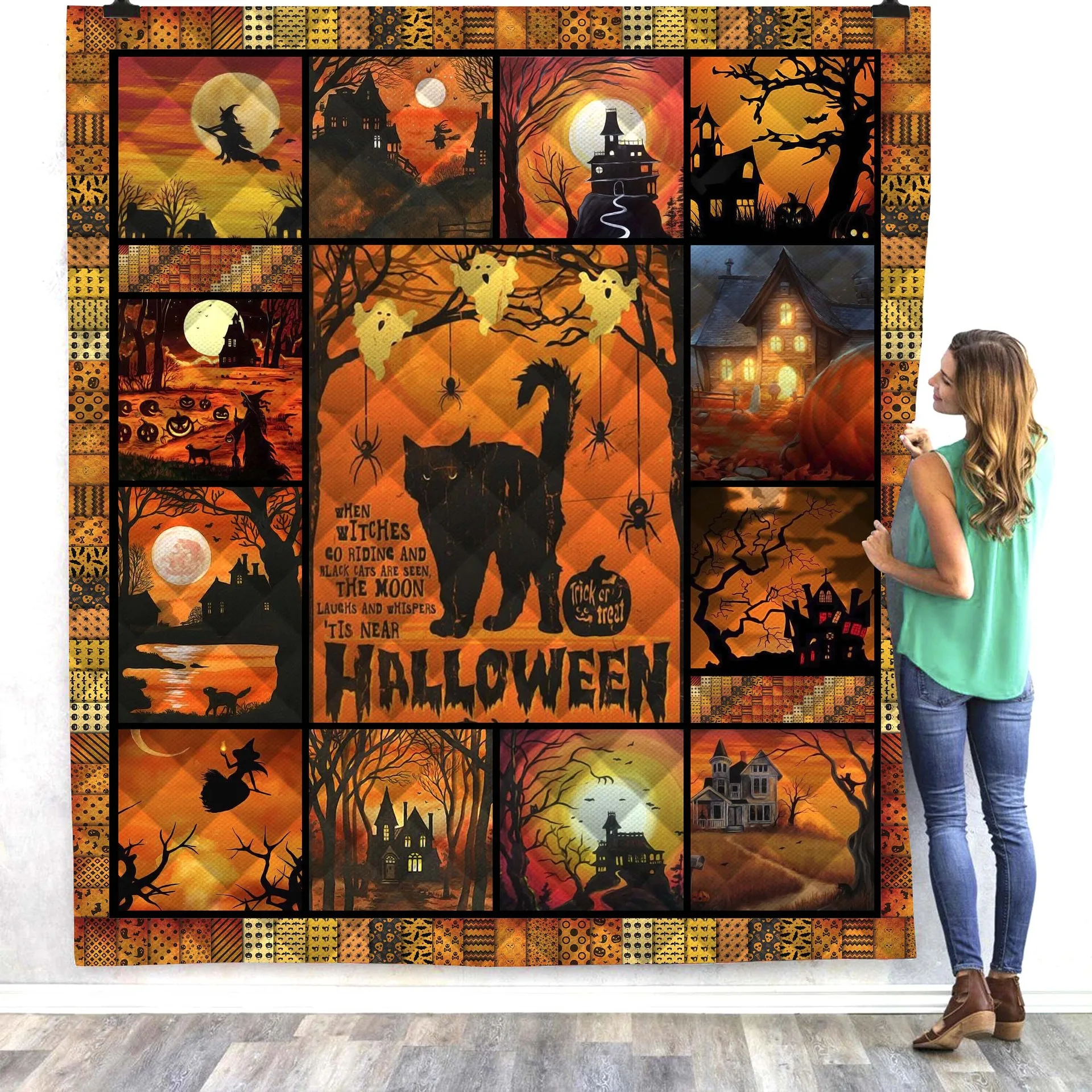 

Halloween cat cute 3D Quilt Blanket For Kids Adults Bedding Throw Soft Warm Thin Office Blanket With Cotton Quilt style-1
