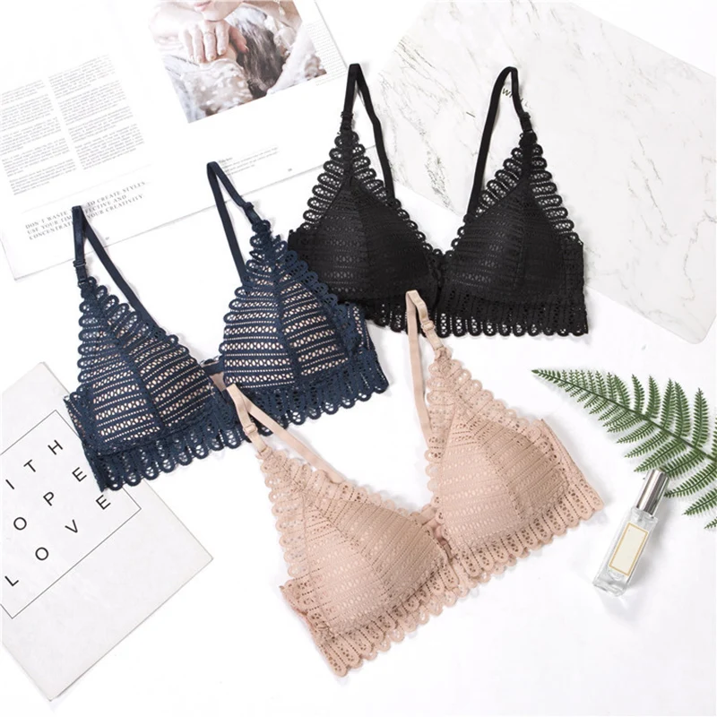 

Sexy Breathable Wireless Comfort Bra Front Closure Backless Sexy Lace Women Push Up Adjusted Bra Lingerie Bralette