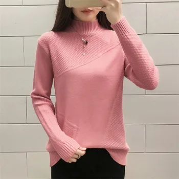 

Sweater Women Black Purple Pink Plus Size Loose Turtleneck Pullover Sweaters 2019 Autumn Winter Beige Bottoming Clothing CX1033