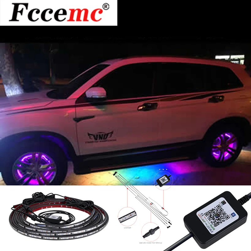 Universal Car Underglow Light Flexible Strip LED Underbody Lights APP Control Car Led Neon Light