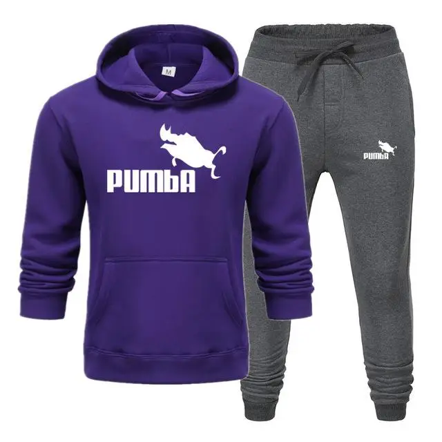 Новинка Pumba, модный бренд, мужские толстовки с капюшоном, костюмы, брендовый спортивный костюм, мужские толстовки+ Тренировочные штаны, Осень-зима, флисовый пуловер с капюшоном - Цвет: ZS-SH