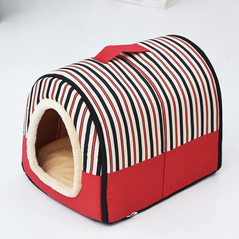 Pet Bed Brown Stripes House For Dog Sleeping Sofa Bed Removable Cushion Pet Beds Dogs Puppy Beds Foldable Mat For Dog House