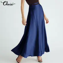 

2022 Celmia Elegant Satin Maxi Skirt Women High Waist Party Skirts Fashion Bandage Skirt Casual OL Solid High Slit Long Bottoms