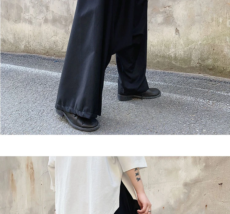 Мужские Асимметричные дизайнерские свободные кимоно в японском стиле повседневные черные брюки с крестиком мужские уличные шаровары в стиле хип-хоп широкие брюки