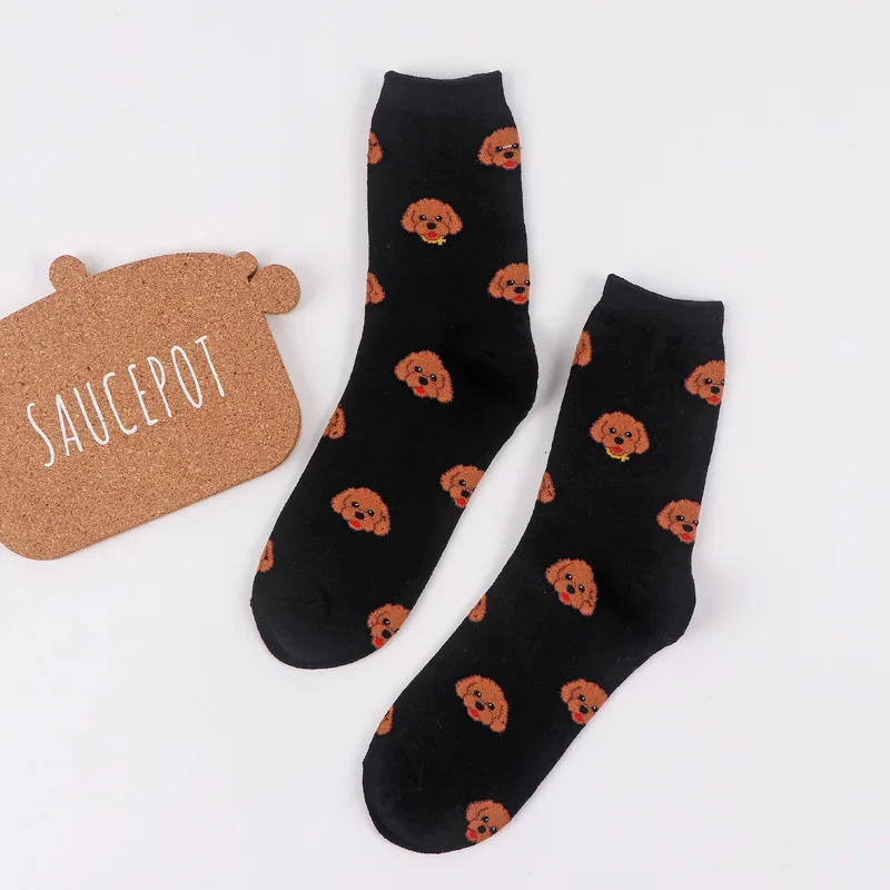 Весенние Новые Модные женские носки с мультяшной собачкой Harajuku корейские милые забавные милые уличные Хлопковые женские носки Kawaii с животными - Цвет: black