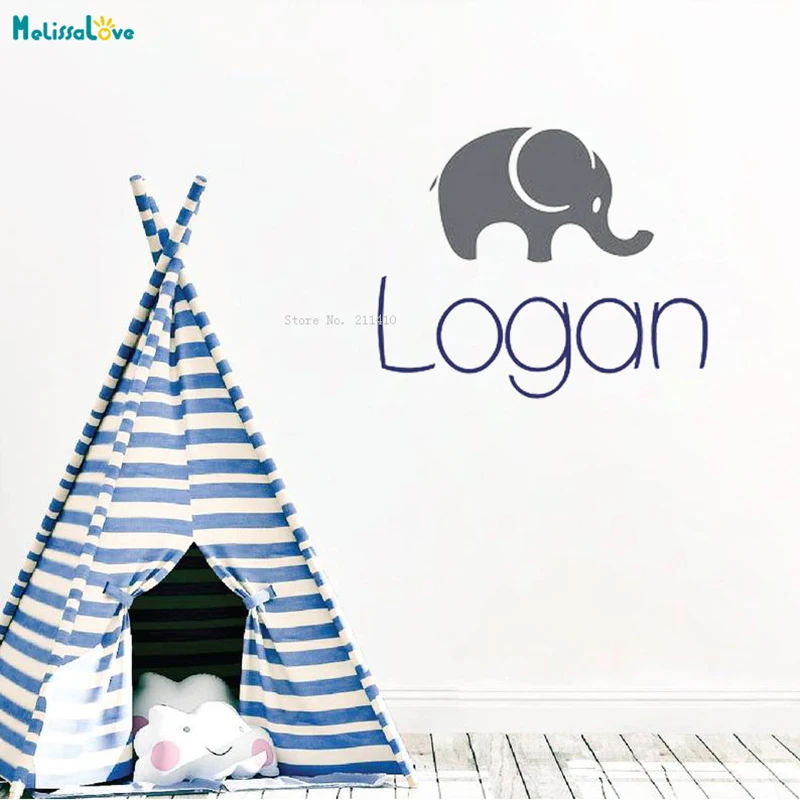 Elephant Wall Decals Personalized Name Custom Two Colors Nursery Decor for Kids Baby Bedroom Removabe Murals TY2507 | Дом и сад