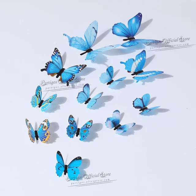 12Pcs 4D Hollow Butterfly Wall Sticker DIY Home Decoration Wall Stickers wedding Party Wedding Decors Butterfly Kids Room Decors new blue