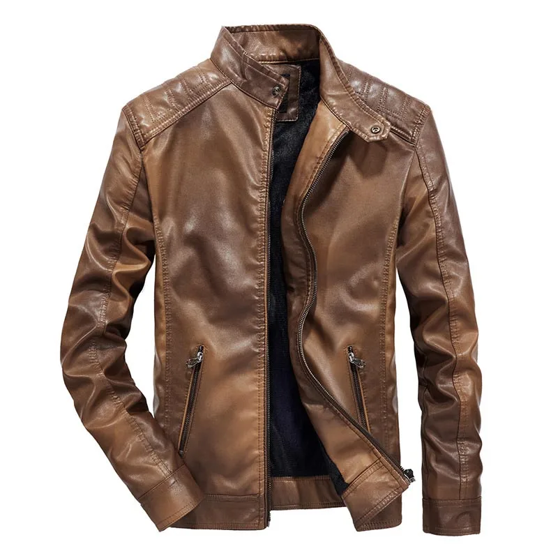 KIOVNO Mens Fashion Pu Leather Jackets Coats Fleece Lined Motorcycle Leather Jackets Outwear For Male Size M-3XL Windbreak (2)