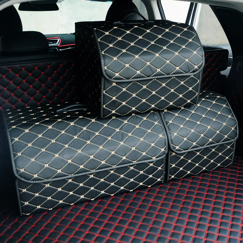 AUTOYOUTH Car Storage Bag PU Leather Trunk Organizer Box Storage Bag Folding Folding Car Trunk Stowing Tidying For Car SUV