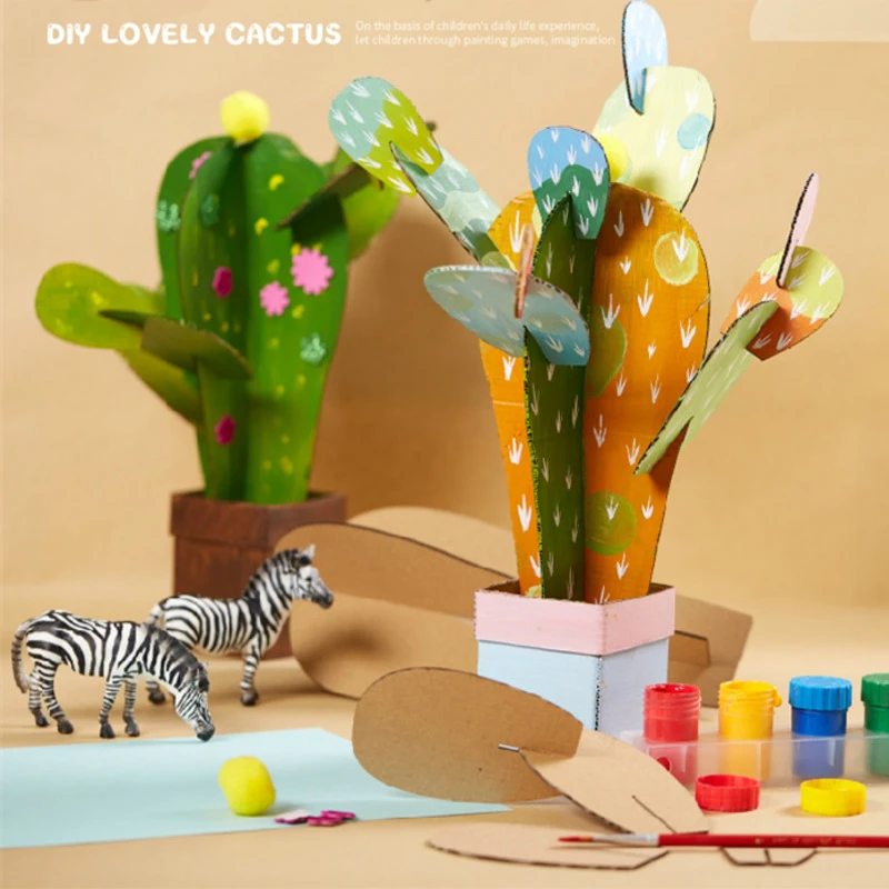  DIY Art And Craft Toys For Children Carton Paper Material Manual Lovely Cactus Frame Kindergarten E - 4000074579916