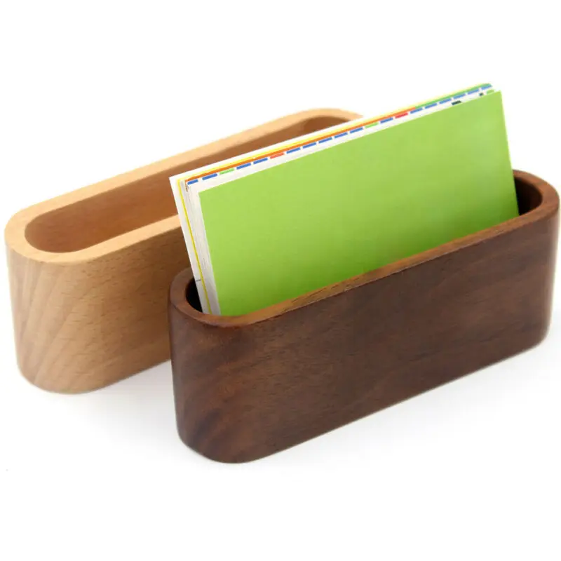 Business Card Holder Container Display Device Wooden Desk Storage Rack Organizer Light Wood Color/ Dark Wood Color