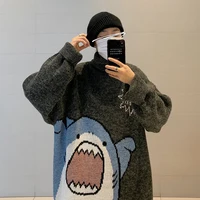 ZAZOMDE mężczyźni Turtlenecks Shark sweter mężczyźni 2022 zima patchwork Harajuku koreański styl na szyję ponadgabarytowy szary golf dla mężczyzn 3