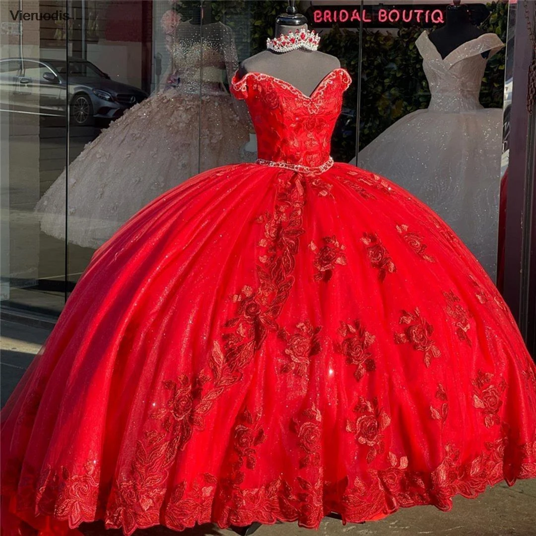 Vestidos de quinceañera rojos sin hombros, apliques de flores, cuentas,  vestido de novia Boutique, corsé con cordones, 15 16 Vestidos XV, 2021| Vestidos de quinceañera| - AliExpress