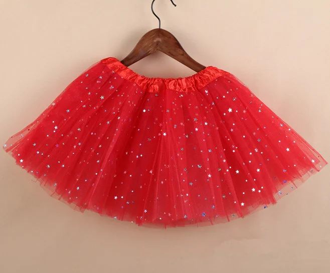 Дети ребенок звезда блeстящaя тaнцeвaльнaя юбка-пачка для платье с пайетками для Девочек 3-Слойная фатиновая юбка-американка для девочек Детский комплект из двух предметов одежды: Красный шифоновый юбка